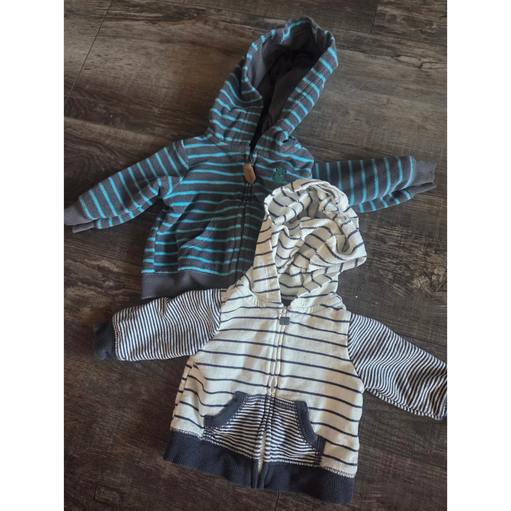 Carters Baby Boys Newborn Striped Zip Up Hoodie Bundle Fleece Cotton Set of 2